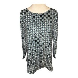 Preswick & Moore Blouse Top Geometric Print Long Sleeve Casual Career Medium